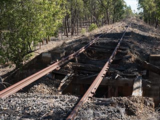 Collapsing bridge on abandoned railway line between Nyngan and Girilambone, New South Wales