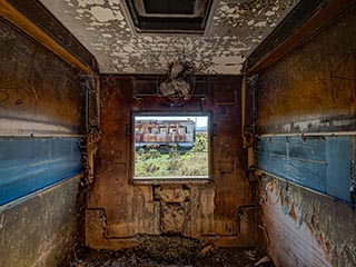 compartment in abandoned railway carriage
