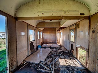 interior of abandoned railway carriage