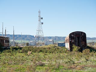 abandoned railway carriages and communication tower, Port Pirie, South Australia