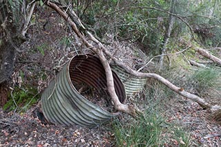 Old water tank lying in the bush near Wondabyne, Australia