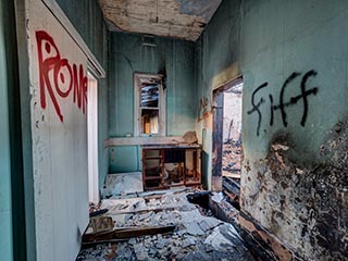 Fire damaged upstairs room in St. John's Orphanage