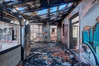 Fire damaged upstairs corridor in St. John's Orphanage