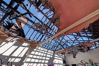 Fire damaged ceiling in St. John's Orphanage