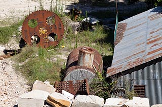 Abandoned boiler and Saw Blade at Wondabyne Quarry