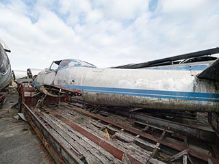 Ryan Navion aircraft in a junkyard in Mie Prefecture, Japan
