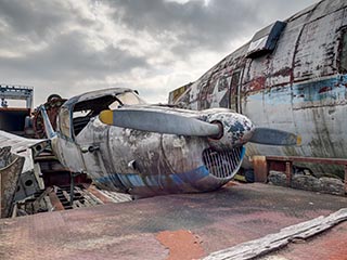 Ryan Navion aircraft in a junkyard in Mie Prefecture, Japan