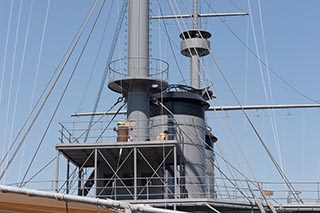 Masts and funnels of Battleship Mikasa