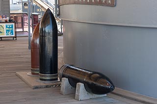 Naval shells displayed on Battleship Mikasa