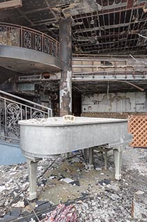 Piano in Burnt Out Wedding Venue
