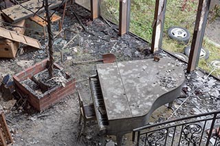 Piano in Burnt Out Wedding Venue