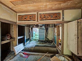 Collapsing floor in abandoned Japanese house