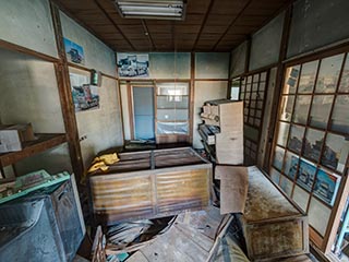 Toppled furniture in abandoned Japanese house