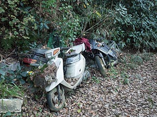 Abandoned motor scooter and motorcycle