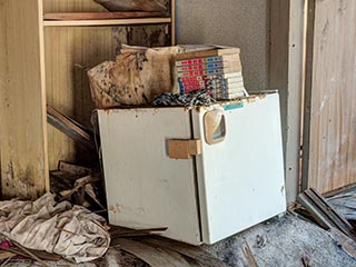 Refrigerator and manga in abandoned Japanese house