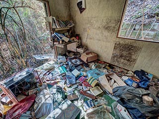Messy floor in abandoned Japanese house