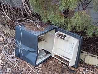 Old refrigerator lying outside Hotel New Royal