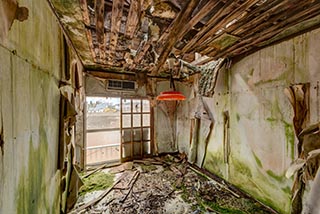 Abandoned Love Hotel Sekitei Decaying Room with Collapsing Ceiling