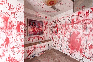 Abandoned Hotel Tropical Guest Room with Bloody Handprints
