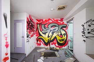 Abandoned Hotel Tropical Guest Room Graffiti