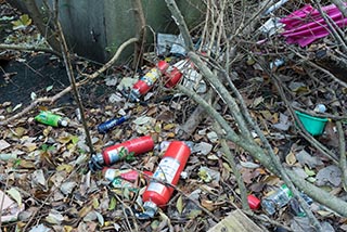 Fire extinguishers dumped outside Hotel Skylove