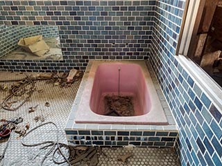 Bathroom in abandoned love hotel Century