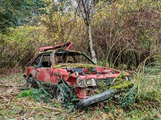 Abandoned Mazda in a field
