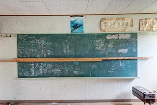 Blackboard in Abandoned Shiokari Onsen Youth Hostel