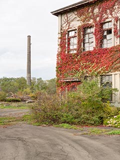 Abandoned Tamura Iron Manufacturing Office Building and Chimney