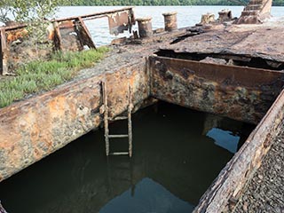 looking down into interior of hull