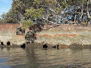 holes in hull of HMAS Karangi