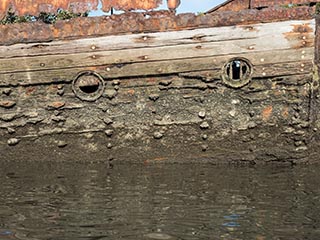 closeup view of hull of HMAS Karangi