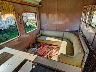 interior of abandoned lounge car