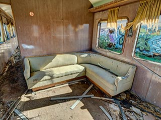 interior of abandoned lounge car