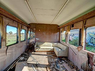 interior of abandoned lounge car