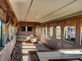 interior of abandoned lounge car