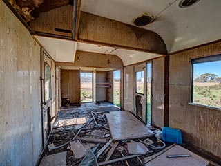 interior of abandoned railway carriage