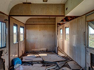 interior of abandoned railway carriage