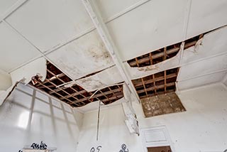 Hole in ceiling of St. John's Orphanage