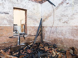 Burnt-out room in St. John's Orphanage