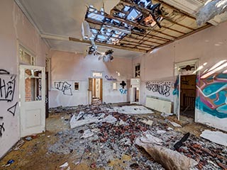 Fire damaged upstairs room in St. John's Orphanage