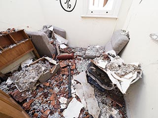 Fire damaged upstairs room in St. John's Orphanage