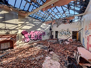 Fire damaged upstairs room in St. John's Orphanage