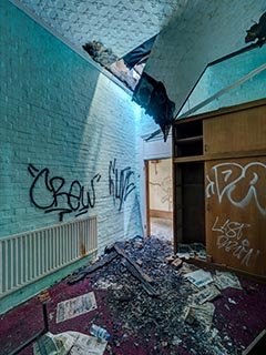 Fire damaged downstairs room in St. John's Orphanage