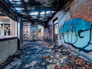 Fire damaged upstairs corridor in St. John's Orphanage