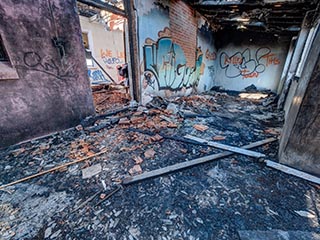 Fire damaged upstairs corridor in St. John's Orphanage