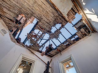 Fire damaged ceiling in St. John's Orphanage