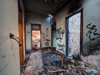 Fire damaged upstairs corridor in St. John's Orphanage