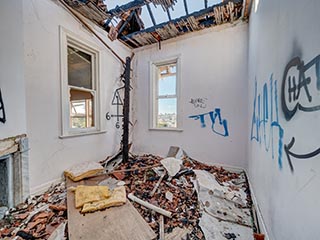 Fire damaged upstairs room in St. John's Orphanage