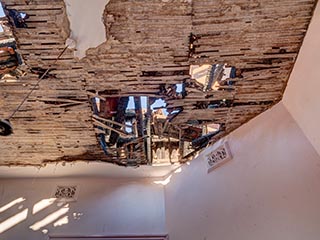 Fire damaged ceiling in St. John's Orphanage